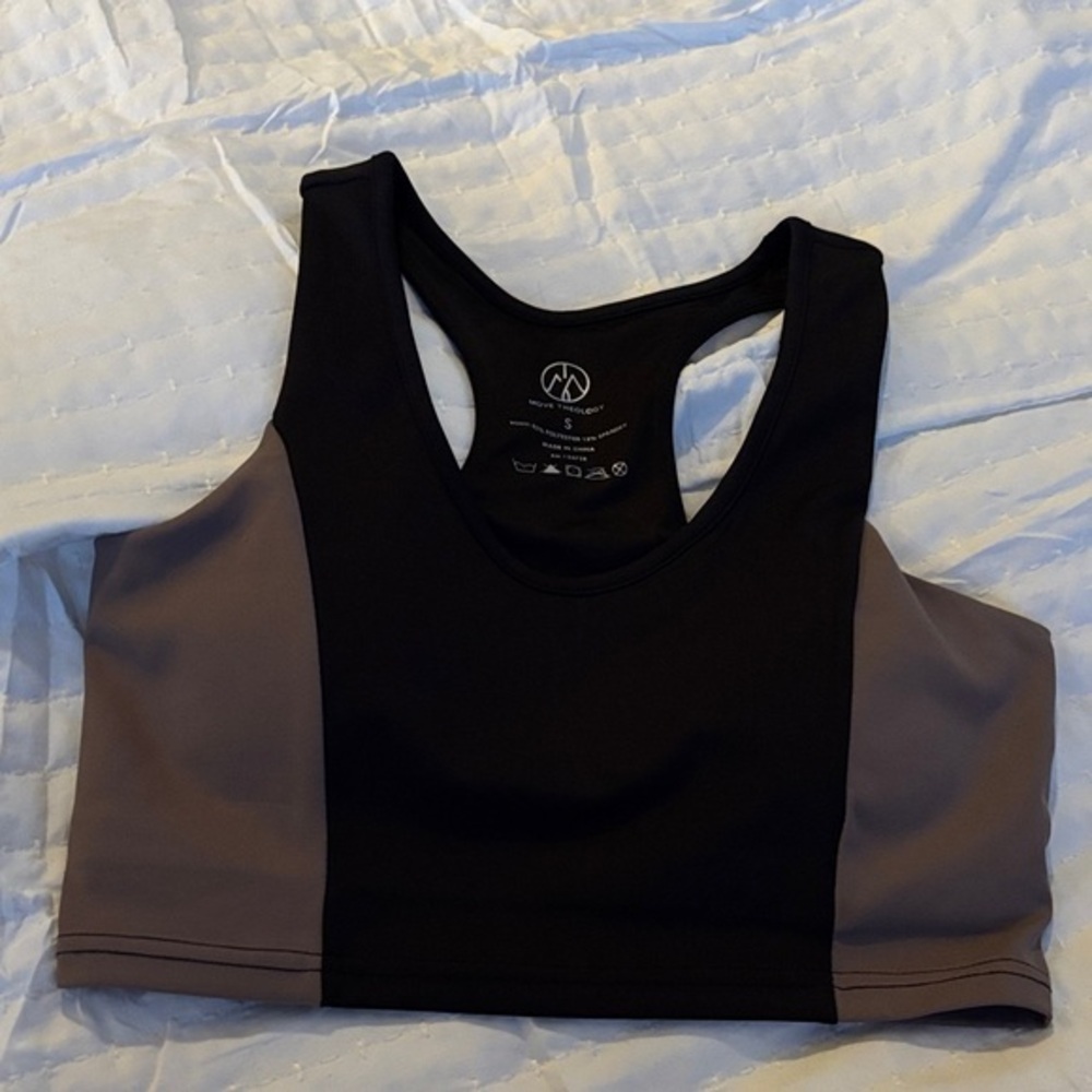 Move Theology taupe and black lined removable padding sport bra S